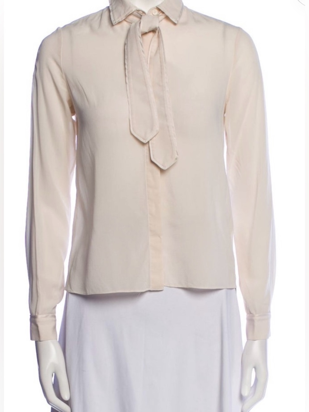 Alice + Olivia Cream Button up Silk Tie-Neck Blouse